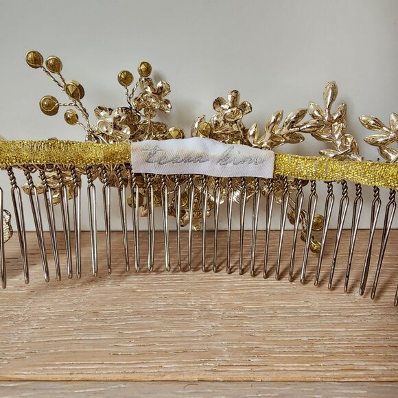 Gold Flower Woodland Pearl Wedding Tiara Hand Made Bridal Hair Piece Tessa Kim main image 4